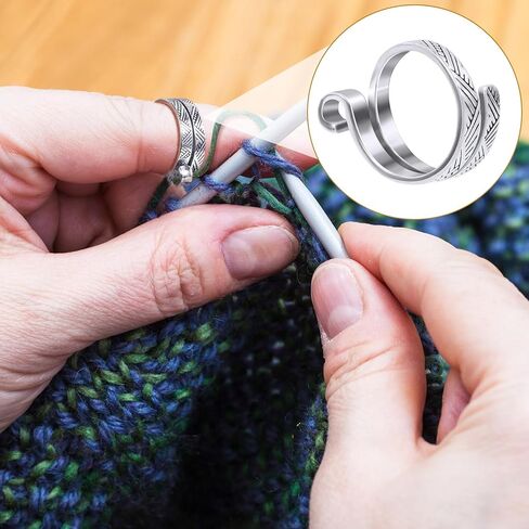 Isslly 2PCS Finger Crochet Tension Rings, Adjustable Metal Knitting Crochet Loop Ring, Open Yarn Guide Ring Thimble Finger Holders Accessories for Knitting, Crocheting - Gold, Silver in Kuwait