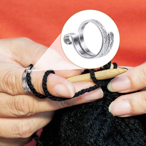 Isslly 2PCS Finger Crochet Tension Rings, Adjustable Metal Knitting Crochet Loop Ring, Open Yarn Guide Ring Thimble Finger Holders Accessories for Knitting, Crocheting - Gold, Silver in Kuwait