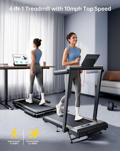 Walking Pad Treadmill with 12% Incline and Handle Bar, 4 in 1 Folding Treadmill for Home/Office, Under Desk Treadmills Portable Walking Pad with App & Bluetooth Speaker, 0.6-10MPH in Kuwait