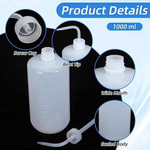 4-Pack Large 1000ml (33oz) Tattoo Squeeze Bottles, Plastic Wash Bottles with Curved Tip & Scale, Leak-Proof Squirt Bottle for Lab, Gardening, Tattoo & Plant Watering in Saudi Arabia