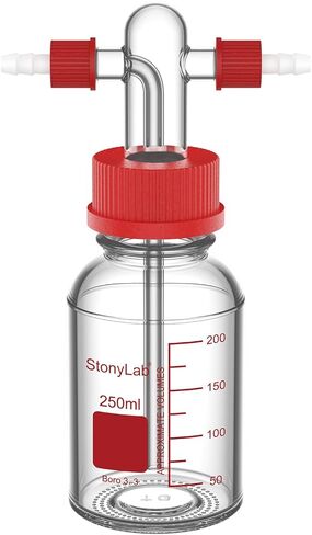stonylab Gas Washing Bottle, Borosilicate Glass with GL45 Screw Thread PP Cap and Silicone Seal, 8mm OD Hose Connector for Laboratory Storage and Dispensing, 1000 ml in Saudi Arabia