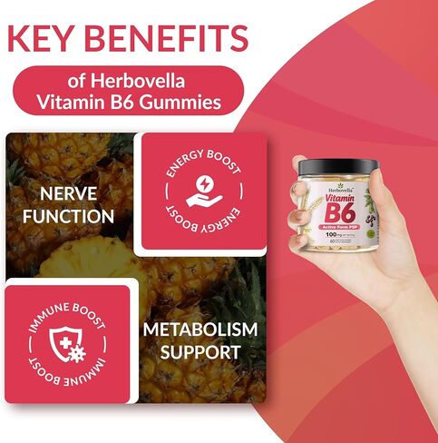 Vitamin B6 Gummies 100mg, Vitamin B6 Supplement P5P for Energy & Nervous System, Sugar Free, Vegan, 60 Liquid-Filled Gummies. in Saudi Arabia