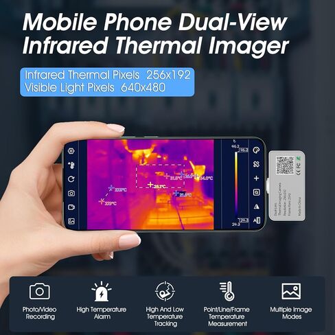 كاميرا تصوير حراري Android، 256 * 192 IR & 640 * 480 كاميرا مزدوجة مرئية، نطاق واسع 5 درجة فهرنهايت ~ 1112 درجة فهرنهايت، منبه لدرجة الحرارة العالية/المنخفضة، مقاوم للماء، مع وضع الانصهار وكاميرا حرارية APP لنظام Android (وليس لنظام iOS) in Kuwait