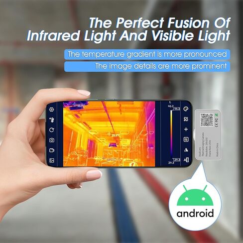 كاميرا تصوير حراري Android، 256 * 192 IR & 640 * 480 كاميرا مزدوجة مرئية، نطاق واسع 5 درجة فهرنهايت ~ 1112 درجة فهرنهايت، منبه لدرجة الحرارة العالية/المنخفضة، مقاوم للماء، مع وضع الانصهار وكاميرا حرارية APP لنظام Android (وليس لنظام iOS) in Kuwait