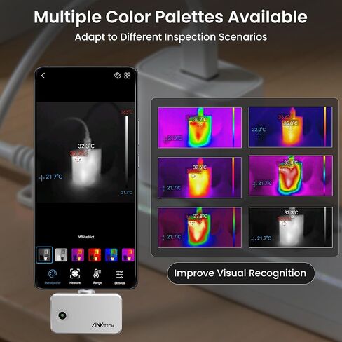 كاميرا تصوير حراري USB-C لنظام Android، تصوير بالأشعة تحت الحمراء للتوصيل والتشغيل، ISR 240 × 240 و25 هرتز، مسح سلس، -4 درجة فهرنهايت إلى 1022 درجة فهرنهايت، أداة بحجم الجيب للكشف عن تسرب المياه، التدفئة والتهوية وتكييف الهواء (HVAC)، فحص كهربائي وDIY in Kuwait