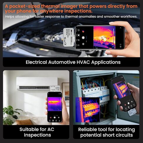 كاميرا تصوير حراري USB-C لنظام Android، تصوير بالأشعة تحت الحمراء للتوصيل والتشغيل، ISR 240 × 240 و25 هرتز، مسح سلس، -4 درجة فهرنهايت إلى 1022 درجة فهرنهايت، أداة بحجم الجيب للكشف عن تسرب المياه، التدفئة والتهوية وتكييف الهواء (HVAC)، فحص كهربائي وDIY in Kuwait