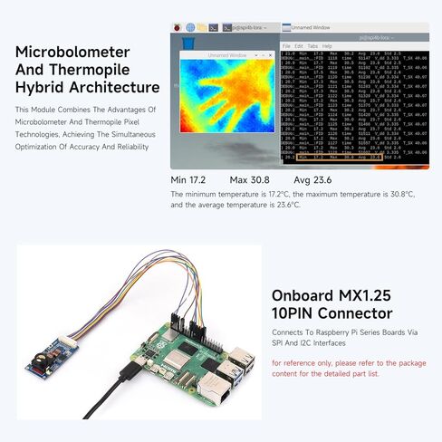 Waveshare Long-Wave IR Thermal Imaging Camera Module, 80 × 62 Pixels IR Array, Motion Detection, SPI and I2C Interfaces Communication, Suitable for Raspberry Pi and Other Development Boards, 44° FOV in Saudi Arabia