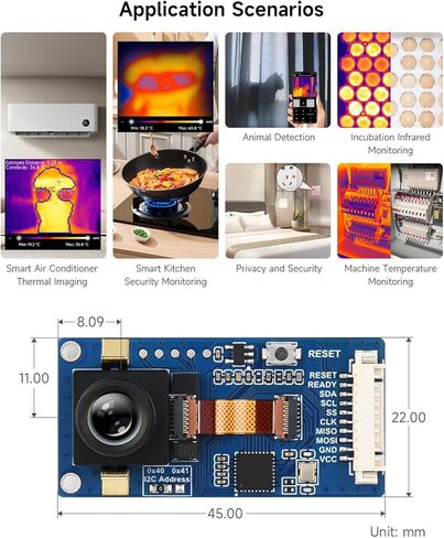Waveshare Long-Wave IR Thermal Imaging Camera Module, 80 × 62 Pixels IR Array, Motion Detection, SPI and I2C Interfaces Communication, Suitable for Raspberry Pi and Other Development Boards, 44° FOV in Saudi Arabia