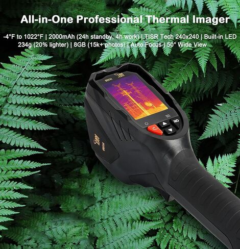Pro Mini Handheld Thermal Camera with LED Light, 240x240 TISR Resolution Infrared Camera, -4°F to 1022°F & 50° Wide View Thermal Gun, 25Hz Lightweight Thermal Imager for Electricians/HVAC/Auto in Saudi Arabia