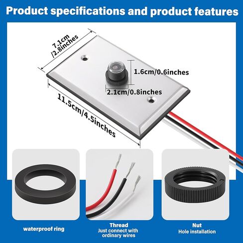 FlyGeneral 2 Pack Photocell Sensor for Outdoor Lights with Wall Plate, Hardwired Light Control Switch, Dusk to Dawn Photocell Compatible with LED, Incandescent, Halogen, and CFL Bulbs in Kuwait