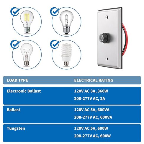 FlyGeneral 2 Pack Photocell Sensor for Outdoor Lights with Wall Plate, Hardwired Light Control Switch, Dusk to Dawn Photocell Compatible with LED, Incandescent, Halogen, and CFL Bulbs in Kuwait