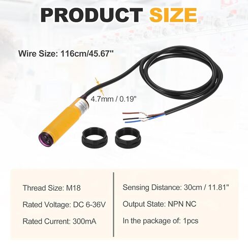 مستشعر كهروضوئي MECCANIXITY، M18 30 سم 6-36VDC مستشعر مفتاح كهروضوئي منتشر، مفتاح قرب بصري NPN NC قابل للتعديل للاستخدام الصناعي in Saudi Arabia