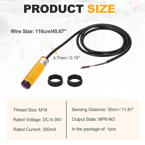 مستشعر كهروضوئي MECCANIXITY، M18 30 سم 6-36VDC مستشعر مفتاح كهروضوئي منتشر، NPN بصري قابل للتعديل بدون مفتاح قرب ثلاثي الخطوط للاستخدام الصناعي in Saudi Arabia