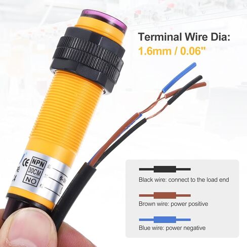 مستشعر كهروضوئي MECCANIXITY، M18 30 سم 6-36VDC مستشعر مفتاح كهروضوئي منتشر، NPN بصري قابل للتعديل بدون مفتاح قرب ثلاثي الخطوط للاستخدام الصناعي in Saudi Arabia