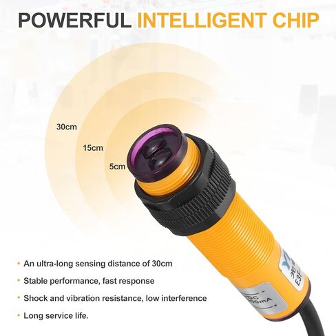 مستشعر كهروضوئي MECCANIXITY، M18 30 سم 6-36VDC مستشعر مفتاح كهروضوئي منتشر، NPN بصري قابل للتعديل بدون مفتاح قرب ثلاثي الخطوط للاستخدام الصناعي in Saudi Arabia
