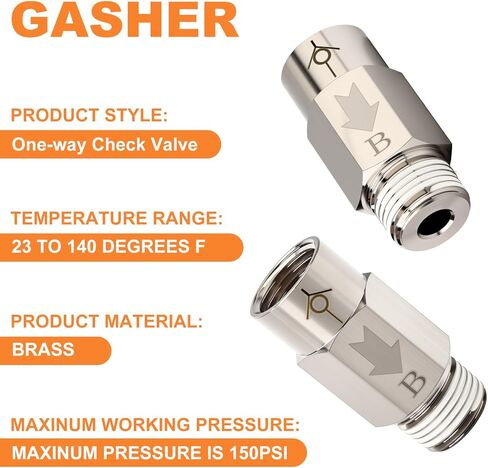 GASHER 2 قطعة صمام فحص غير رجعي في اتجاه واحد 1/4 بوصة ذكر × 1/4 بوصة خيط أنثى، يمنع تدفق المياه الخلفي in Saudi Arabia