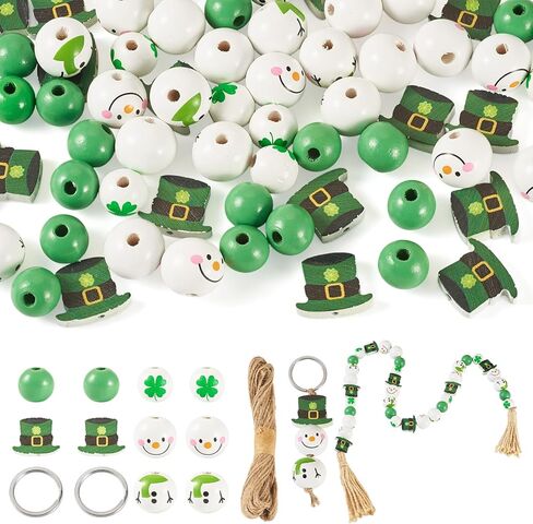 Cheriswelry 200pcs St. Patrick's Wood Beads Green Wood Wood Spacer Bead Farmhouse Wooden Beads 9-16mm for Patrick Day Home Party Decoration Diy Garland Garland Lanyard in Kuwait