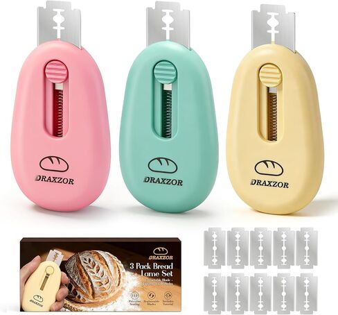 3-Pack Bread Lame, Professional Sourdough Scoring Tool & Bread Scoring Tool, Dough Scoring Tool Set with Ergonomic Handle, Includes 10 Replacement Razor Blades & Scoring Patterns Booklet in Saudi Arabia