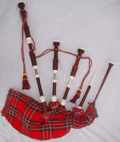 AAR Scottish Full Size Bagpipe Sheesham wood or Red Finish with Silver Plain Mounts, Free Tutor Book, Carrying Bag, Drone, Reeds (Royal Stewart) in Saudi Arabia