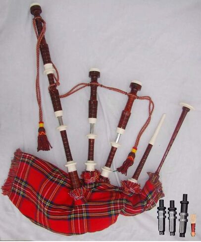 AAR Scottish Full Size Bagpipe Sheesham wood or Red Finish with Silver Plain Mounts, Free Tutor Book, Carrying Bag, Drone, Reeds (Royal Stewart) in Saudi Arabia