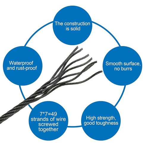 500 Feet 1/8" Black T316 Stainless Steel Cable Wire Rope Aircraft Cable Railing System Deck Cable Railing Hardware 7x7 Strand Indoor Outdoor DIY Balustrade String in Kuwait