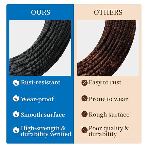 500 Feet 1/8" Black T316 Stainless Steel Cable Wire Rope Aircraft Cable Railing System Deck Cable Railing Hardware 7x7 Strand Indoor Outdoor DIY Balustrade String in Kuwait