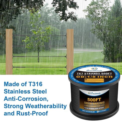 500 Feet 1/8" Black T316 Stainless Steel Cable Wire Rope Aircraft Cable Railing System Deck Cable Railing Hardware 7x7 Strand Indoor Outdoor DIY Balustrade String in Kuwait