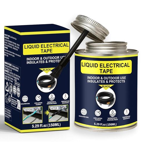 شريط كهربائي سائل 5.29 أونصة، غراء عازل سريع الجفاف، مقاوم للماء ودرجات الحرارة العالية، مطاط عازل للأسلاك السائلة مع غطاء فرشاة للأسلاك والكابلات والمعدات الكهربائية الخارجية (أسود) in Kuwait