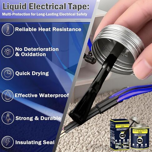 شريط كهربائي سائل 5.29 أونصة، غراء عازل سريع الجفاف، مقاوم للماء ودرجات الحرارة العالية، مطاط عازل للأسلاك السائلة مع غطاء فرشاة للأسلاك والكابلات والمعدات الكهربائية الخارجية (أسود) in Kuwait