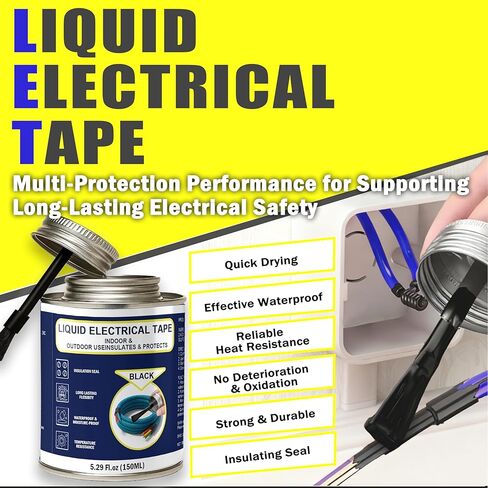 5.29OZ Liquid Electrical Tape, Black Insulating Glue with Brush Cap, Waterproof & Flexible Rubber Coating, Quick-Drying for Wires, Cables, Outdoor Electrical Connectors, Marine, Automotive Use in Saudi Arabia