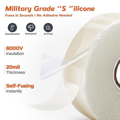 شريط سيليكون ذاتي الدمج 1 × 36 × 20 مل - شريط إصلاح مطاطي شفاف - مقاوم للماء، مقاوم للحرارة، عازل، مقاوم للمواد الكيميائية، بدون بقايا، مثالي للختم والسيارات والاستخدام الكهربائي والخارجي in Kuwait