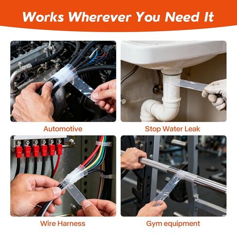 شريط سيليكون ذاتي الدمج 1 × 36 × 20 مل - شريط إصلاح مطاطي شفاف - مقاوم للماء، مقاوم للحرارة، عازل، مقاوم للمواد الكيميائية، بدون بقايا، مثالي للختم والسيارات والاستخدام الكهربائي والخارجي in Kuwait