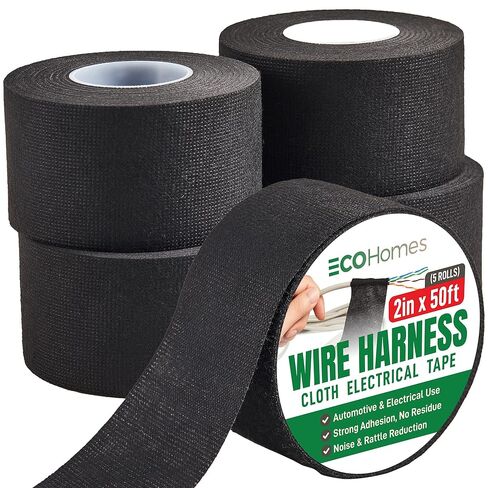 Wire Harness Cloth Electrical Tape, 2 Inch x 50 FT (5 Rolls), Automotive Wire Loom Heat Wrap Tape - Fabric Felt Cloth Wiring Harness Tapes, Heat Resistant for Car Engine, Wires, Electrical Wiring in Kuwait