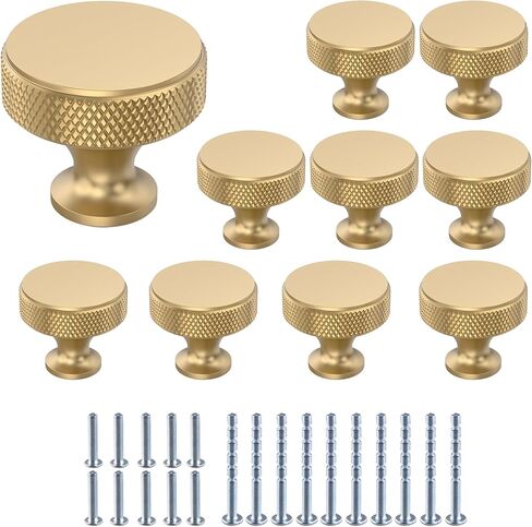 10 Pack Champagne Bronze Cabinet Knobs, Knurled Kitchen Cabinet Knobs for Dresser Drawers, Solid Metal Round Drawer Pulls, Gold Hardware for Cupboard and Wardrobe, 1.2 Inch Diameter (Champagne Gold) in Saudi Arabia