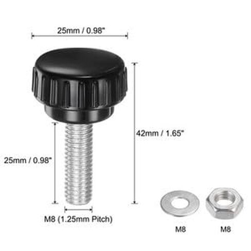 #US 4 Sets Knurled Knobs with Nuts Washers M8 x 25mm Carbon Steel Stud 25mm Head in Saudi Arabia