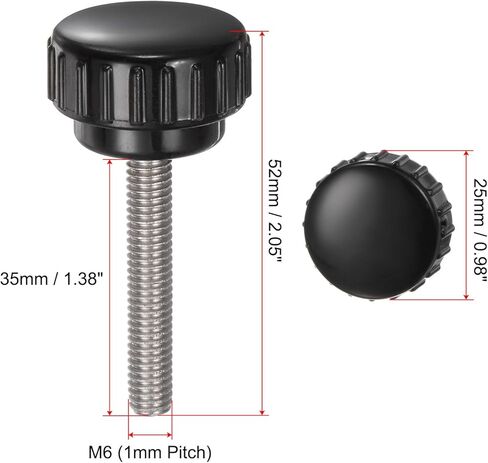4pcs Knurled Clamping Knobs M6 x 35mm Metric 304 Stainless Steel Male Thread Thumb Screw on Type 25mm Plastic Round Head Threaded Hand Bolt Stud Knobs Black in Saudi Arabia