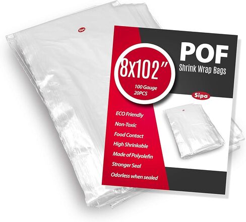 SIPA 8x102 inch 20PCS 100 Gauge POF NON-VENTING HOLE Shrink Wrap Bags Odorless perfect for wrapping stationery, photo frames, soap supplies, oil bottles, homemade DIY craft for sale. in Saudi Arabia