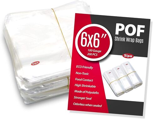 SIPA 6x6 بوصة 200 قطعة 100 مقياس POF غير فتحة تهوية أكياس تغليف قابلة للانكماش عديمة الرائحة للصابون أو قنابل الحمام أو الفنون والحرف اليدوية أو الأعمال المنزلية أو غيرها من الأشياء الصغيرة in Kuwait