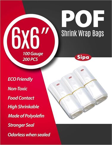 SIPA 6x6 بوصة 200 قطعة 100 مقياس POF غير فتحة تهوية أكياس تغليف قابلة للانكماش عديمة الرائحة للصابون أو قنابل الحمام أو الفنون والحرف اليدوية أو الأعمال المنزلية أو غيرها من الأشياء الصغيرة in Kuwait