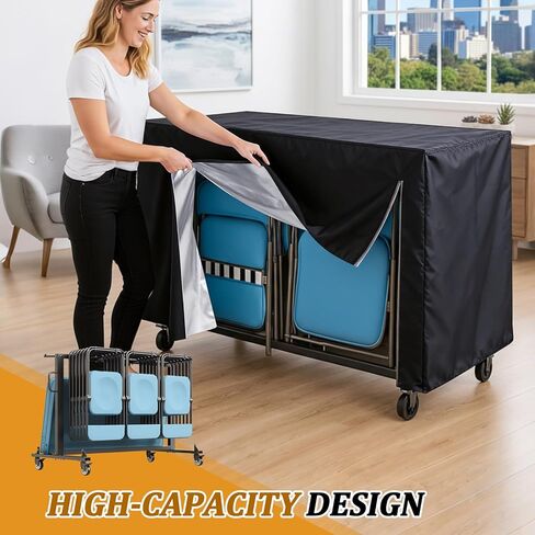 Folding Chair Rack Cover - Heavy-Duty 72" x 37" x 72" Waterproof Metal Storage Cover, Oxford Fabric with Elastic Hem & Vent, Black in Saudi Arabia