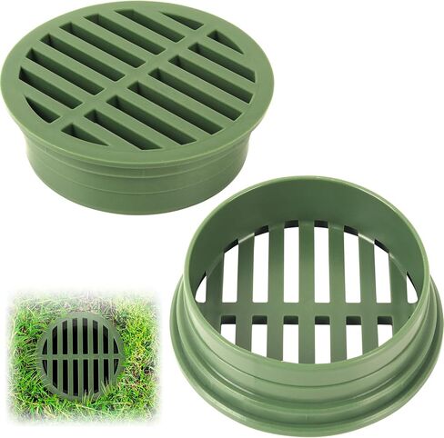 (2 Pack) Calvana 4" Plastic Round Drainage Grate Cover, Fits 4" Pipes, Prevents Debris, Ideal for Lawns, Patios, and Walkways, Durable UV-Resistant Plastic, Easy Installation, Green in Kuwait