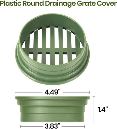 (2 Pack) Calvana 4" Plastic Round Drainage Grate Cover, Fits 4" Pipes, Prevents Debris, Ideal for Lawns, Patios, and Walkways, Durable UV-Resistant Plastic, Easy Installation, Green in Kuwait