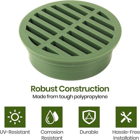 (2 Pack) Calvana 4" Plastic Round Drainage Grate Cover, Fits 4" Pipes, Prevents Debris, Ideal for Lawns, Patios, and Walkways, Durable UV-Resistant Plastic, Easy Installation, Green in Kuwait