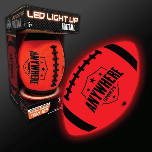 Anywhere Sports Pro Glow Light-Up Football with USB Rechargeable LED Lights, Junior 6 Inch No. 6 Size, Impact Activated Glow, Indoor Outdoor Waterproof Rubber Kids Football in Kuwait