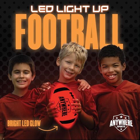 Anywhere Sports Pro Glow Light-Up Football with USB Rechargeable LED Lights, Junior 6 Inch No. 6 Size, Impact Activated Glow, Indoor Outdoor Waterproof Rubber Kids Football in Kuwait