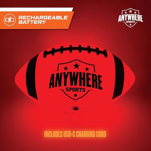 Anywhere Sports Pro Glow Light-Up Football with USB Rechargeable LED Lights, Junior 6 Inch No. 6 Size, Impact Activated Glow, Indoor Outdoor Waterproof Rubber Kids Football in Kuwait