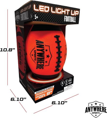Anywhere Sports Pro Glow Light-Up Football with USB Rechargeable LED Lights, Junior 6 Inch No. 6 Size, Impact Activated Glow, Indoor Outdoor Waterproof Rubber Kids Football in Kuwait