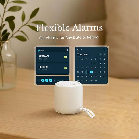 White Noise Sound Machine & Alarm Clock: Color Noises and Custom Soundscapes, App Control, Sleep Schedule, Multiple Alarms, 100 Volume Levels, Built-in Battery in Saudi Arabia