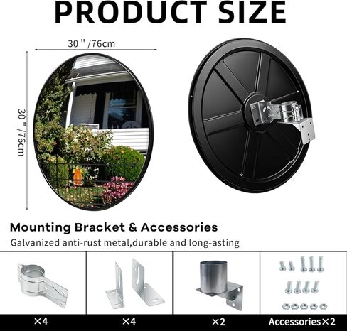 2PCS 30" Convex Traffic Mirror, Curved Safety Traffic Road Driveway Mirror with Rear Clamp and Mounting Accessories, Driveway Security Mirrors for Garage, Retail Stores, Warehouses in Kuwait