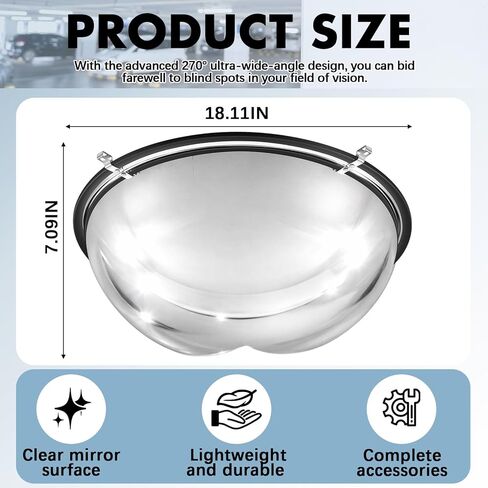 Sintuff 1 Pcs 18'' 270 Degree Corner Dome Mirror, Impact-Resistant Acrylic Corner Dome, High Viewing Angle, Security and Safety Mirror for Blindspot in Saudi Arabia